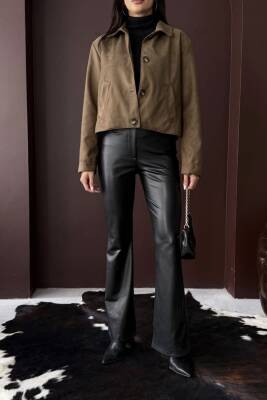 YAKALI MODEL SUNİ SÜET ASTARLI KISA CEP DETAYLI CEKET - 2