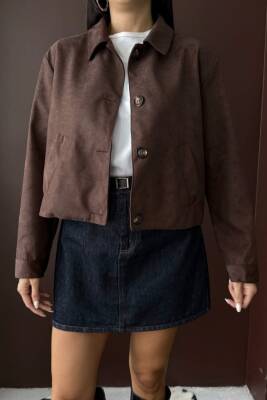 YAKALI MODEL SUNİ SÜET ASTARLI KISA CEP DETAYLI CEKET - 3