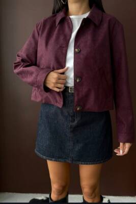 YAKALI MODEL SUNİ SÜET ASTARLI KISA CEP DETAYLI CEKET - 7