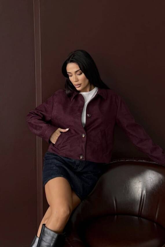 YAKALI MODEL SUNİ SÜET ASTARLI KISA CEP DETAYLI CEKET - 8