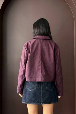 YAKALI MODEL SUNİ SÜET ASTARLI KISA CEP DETAYLI CEKET - 9