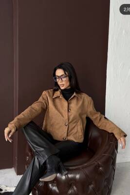 YAKALI MODEL SUNİ SÜET ASTARLI KISA CEP DETAYLI CEKET - 11